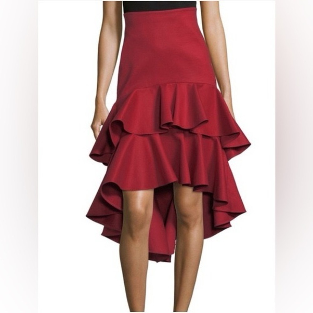Alexis Red Layered Ruffled Midi Length Skirt